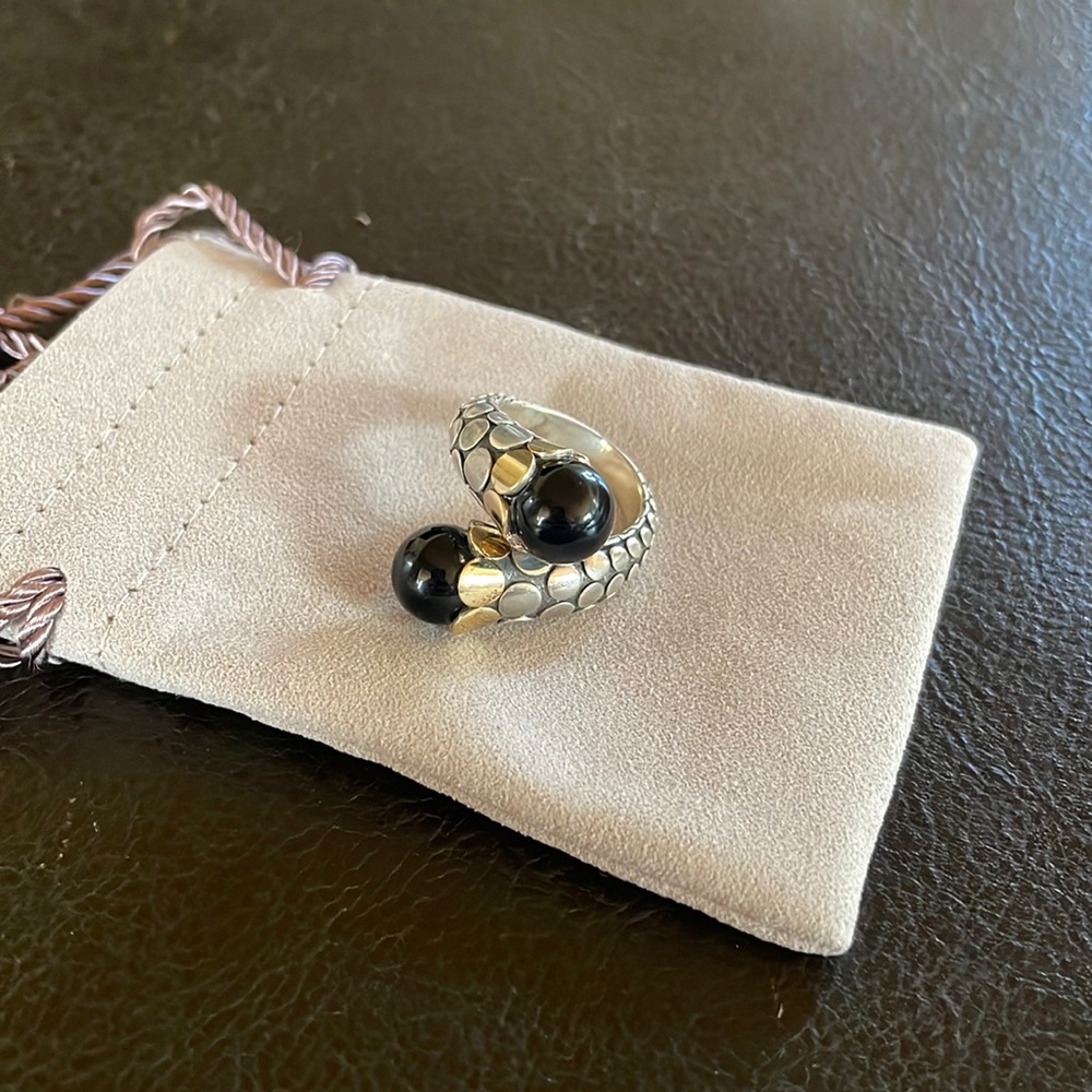 Authentic John Hardy onyx, gold, and silver statement ring